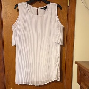 Slim Factor White Pleated Cold Shoulder Blouse